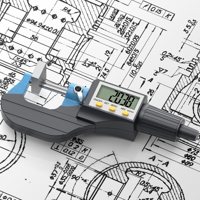 HDLKNAK Digital Micrometer, Outside Micrometer Precision Measuring Tool, 0-1"/0-25 mm, Inch/Metric 0.00005"/0.001 mm, Machinist Thickness Gauge Tool, Large LCD Display Blue