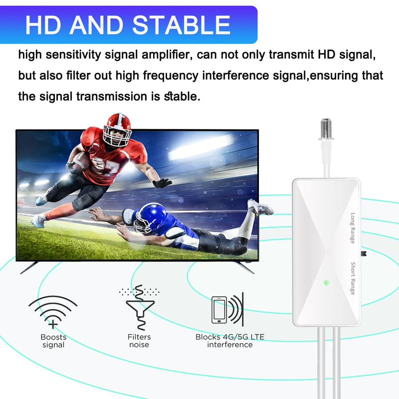 TV Antenna Amplifier, Antenna Signal Booster, 25dB High Gain Powerful Digital Antennas Booster, Adjustable Reception Range, Suit for All TV Antennas (WHITE32) WHITE32