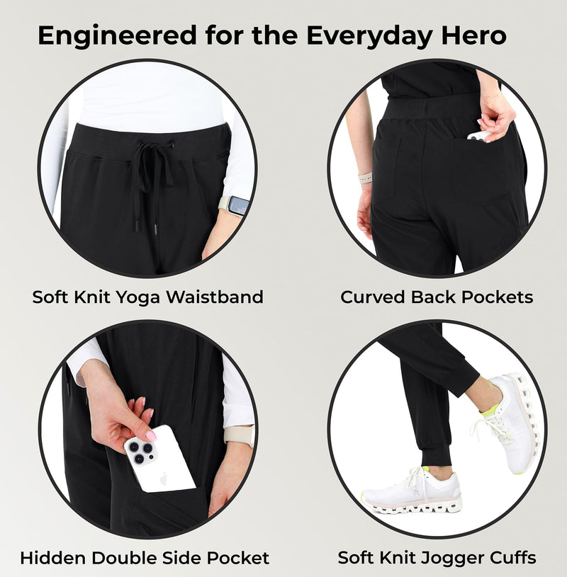 READY SET SCRUBS - Scrub Pants for Women - 2 Pack - Cargo Jogger Pants Set with 8 Pockets - Yoga Waistband - Soft & Stretchy Regular Fit X-Large Black