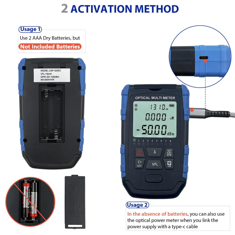 5-in-1 Fiber Optic Cable Tester, Portable Optical Power Meter with Fiber Optic Light, FC/SC/ST Universal Interface medium