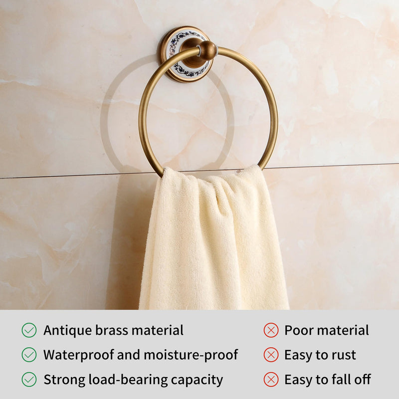 Towel Ring Antique Brass Hanger Hand Towel Holder for Bathroom Kitchen Accessories Wall Mounted,Porcelain Design Towel Ring