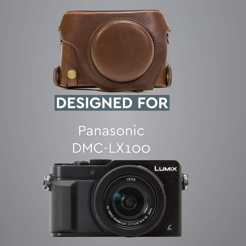 MegaGear "Ever Ready" Protective Leather Camera Case, Bag for Panasonic LUMIX LX100, DMC-LX100 Camera (Dark Brown) Dark Brown