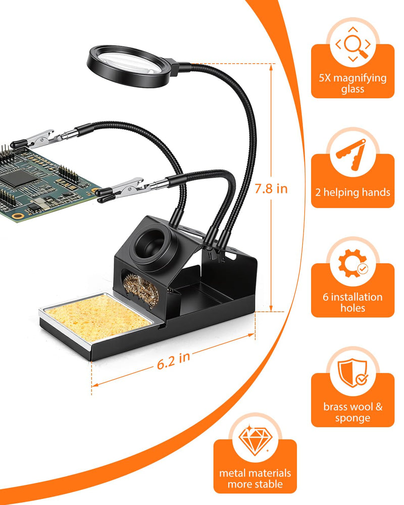 Soldering Iron Kit, 100W High Power LCD Digital Solder Iron Pen, Fast Heating Soldering Tool with Magnifying Glass and Helping Hands, Iron Tips, Solder Wire, Tweezer, Automatic Sleep Mode Orange
