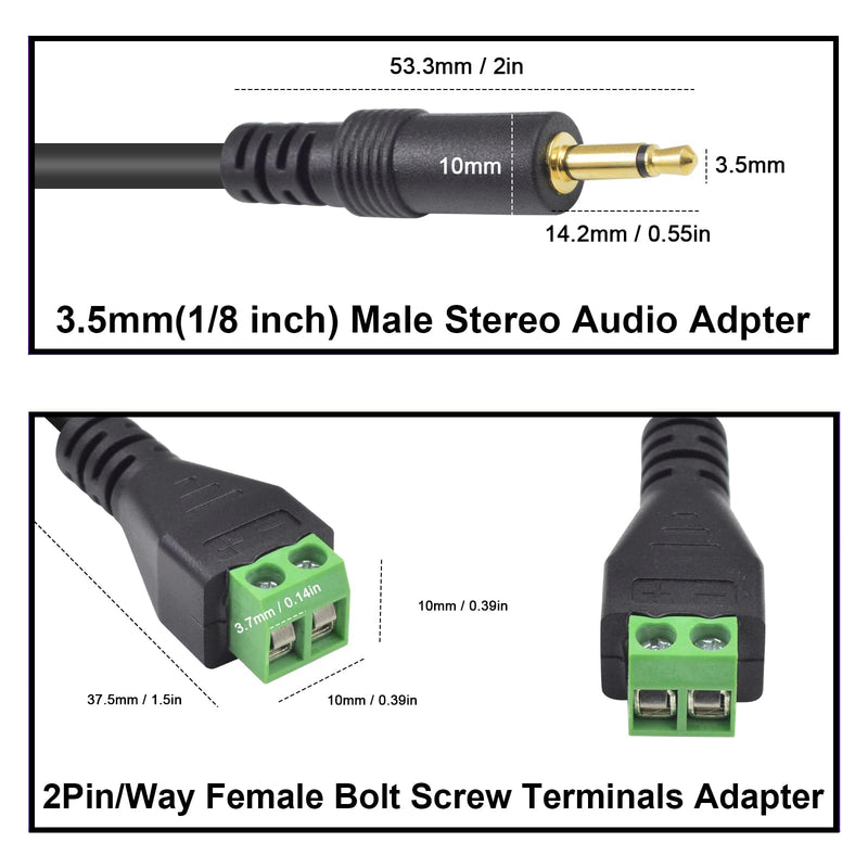 Poyiccot 3.5mm (1/8") TS Mono Male to 2 Pin Screw Terminal Female Headphone Balun Solderless Converter Adapter Cable 30cm (3.5mm M/ 2pin) 3.5mm to 2 pin screw terminal
