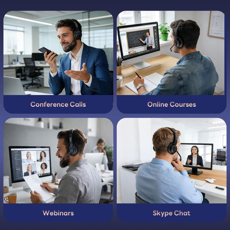 Wireless Headset with Mic for Work, Bluetooth Headset, Mic Clear Calls, Wireless Headphones with AI Noise Cancelling Microphone (Bluetooth 5.3 & Mic Mute), USB Dongle, for PC/Zoom/Office Black
