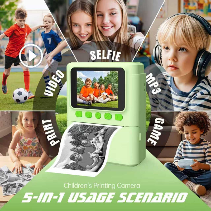 Mason & Friends Kids Print Camera Gift Set, 1080P Video, 16X Digital Zoom, Easy-to-Use Design for Boys and Girls Ages 3-12 Green