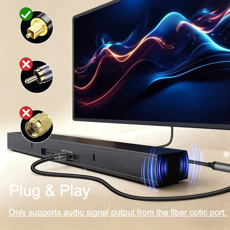 192KHz HDMI ARC to Optical Audio Adapter 6.6FT, ARC to Optical Converter - for HDTV AR C Ports to O ptical Soundbar, Home Theaters, Plug & Play, Support PCM 2.0 Audio Formats (NO CEC)