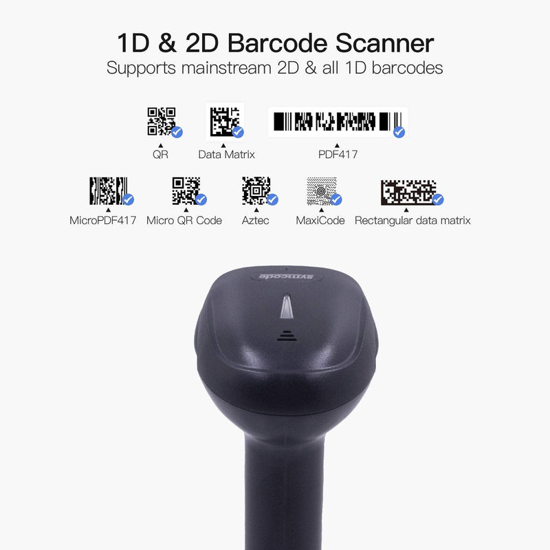 Alacrity 1D 2D Barcode Scanner with Adjustable Stand Handheld Handsfree USB QR Barcode Reader Wired Plug and Play Automatic Scanning Available CMOS Image Bar Code Reader 2D with Stand USB