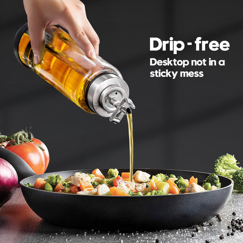 Glass Olive Oil Dispenser Bottle for Kitchen Shatterproof & Leakproof Cooking Oil Dispenser with Stainless Steel Spout & Rubber Bottom 17 oz Heat Resistant Olive Oil Bottle Clear - Premium Glass Bottle