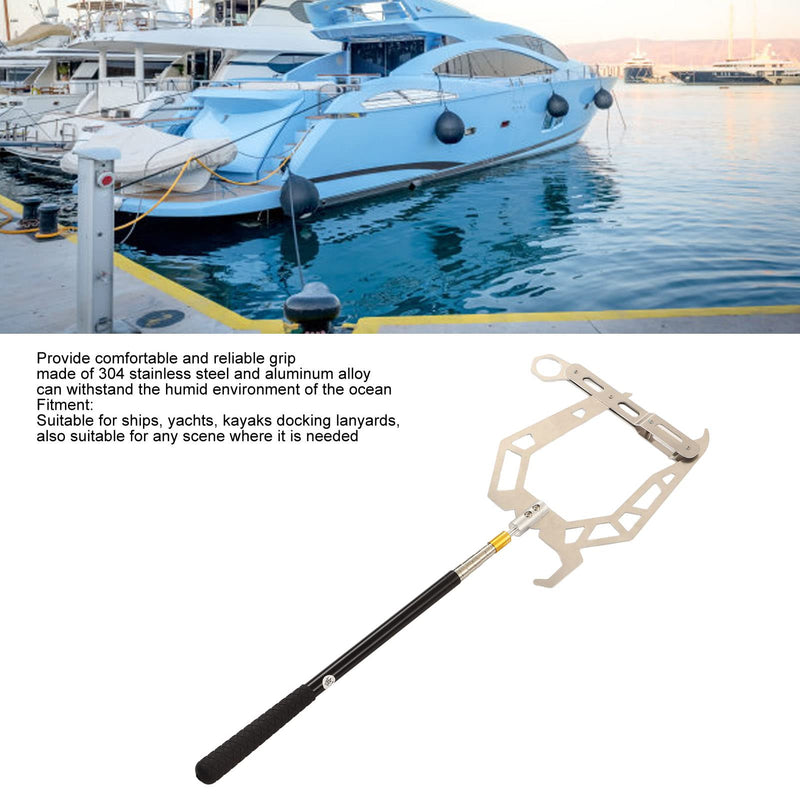 Boat Mooring Rope Threader Tool with Telescopic Rod, U-Type Stainless Steel Dock Line Guide Hook for Light Docking Rope Threading at Marinas and Docks