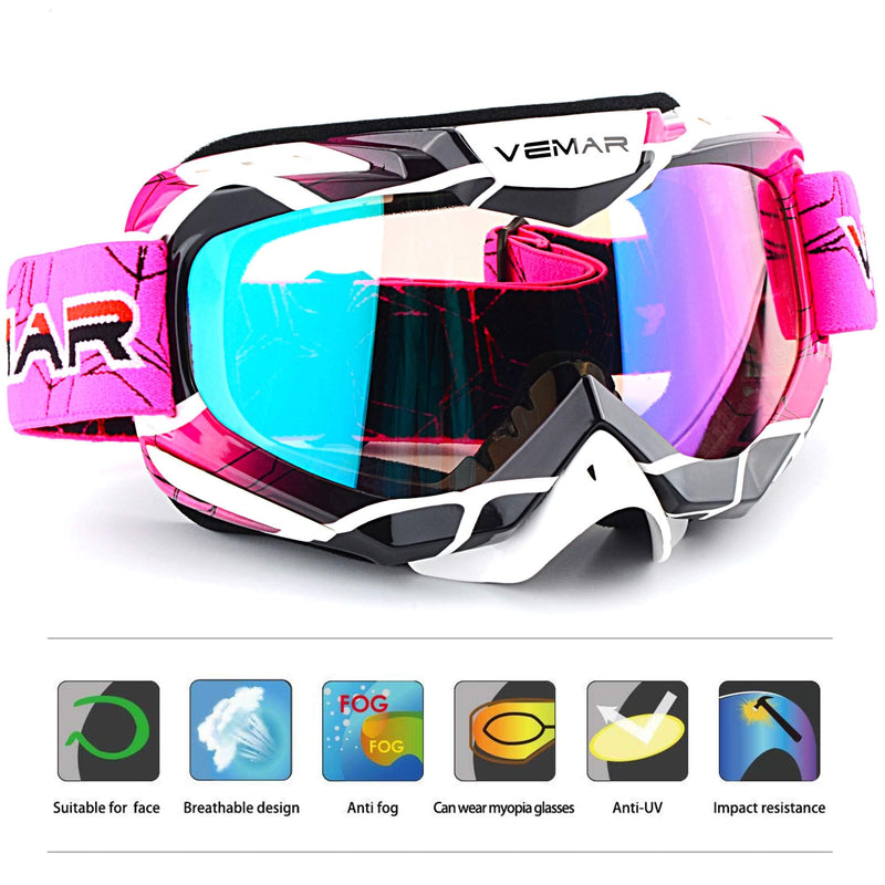 Motorcycle Motocross Goggles ATV Racing Goggles Dirt Bike Tactical Riding Motorbike Goggle Glasses, Bendable Windproof Dustproof Scratch Resistant Protective Safety Glasses (Pink) Pink