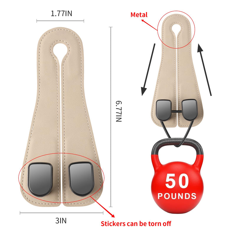 2 Pack KAFANLIN Car Headrest Hooks for Purses and Bags Cute Leather Car Seat Back Head Rest Double Hooks for Bags Cute Pink Beige Car Accessories Headrest Back Seat Handbags Hook (Beige 2 Pack) kafanlin beige 2 pack