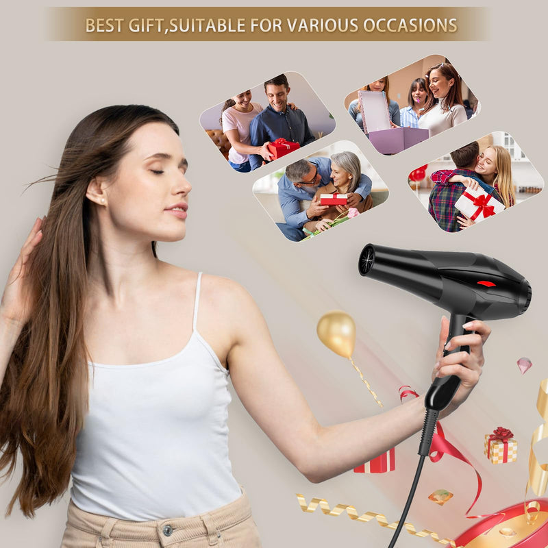Hair Dryer, 3000W Professional Ionic Hairdryer for Women Men, Fast Drying Blow Dryer with Diffuser 2 Speed 3 Heat Setting and Cool Button for Salon Home Hair Styling Black
