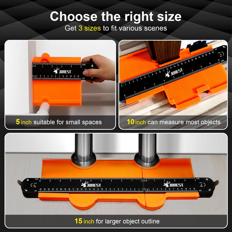 JOREST Connectable Contour Gauge (10+5 Inch), Gifts Ideas for Men Dad Handyman Husband Him, Shape Profile Duplicator with Lock, Outline Angle Measuring Tool, Template Tool, Tile Flooring, Scribe Edge 15 Inch Package