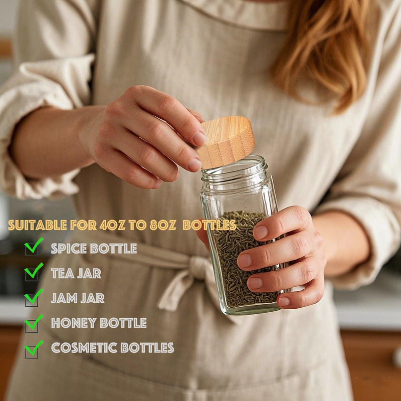 48 Pcs Spice Jars Bamboo Lids Replacement,Fits 4 Oz and 8 Oz Glass Spice Jar,For Square and Round Plastics Spice Jars,Jar Not Included (48) 48