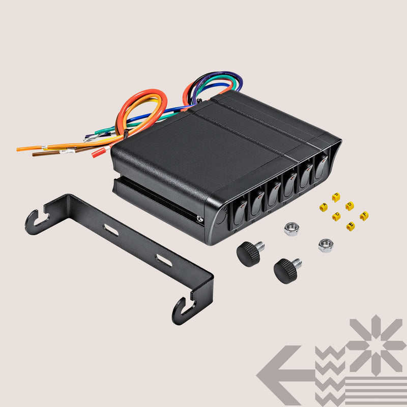  [AUSTRALIA] - True Mods 6-Gang 12V Rocker Switch Box [40 Amp Max.] [12 AWG Wires][12 Volt DC] SPST On/Off Rocker Toggle Switch Panel Box for Auto Automotive Lights Car Marine Boat Truck Vehicles & More 6-Gang Switch Box