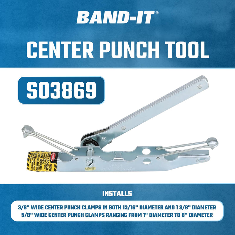 Band-IT S03869 Center Punch Tool - for 3/8 Inch and 5/8 Inch Clamps, Center Punch for Metal, Hose Banding Tool, Band Clamp Installer, Metal Ratchet Tensioner for Stainless Steel and Galvanized Bands