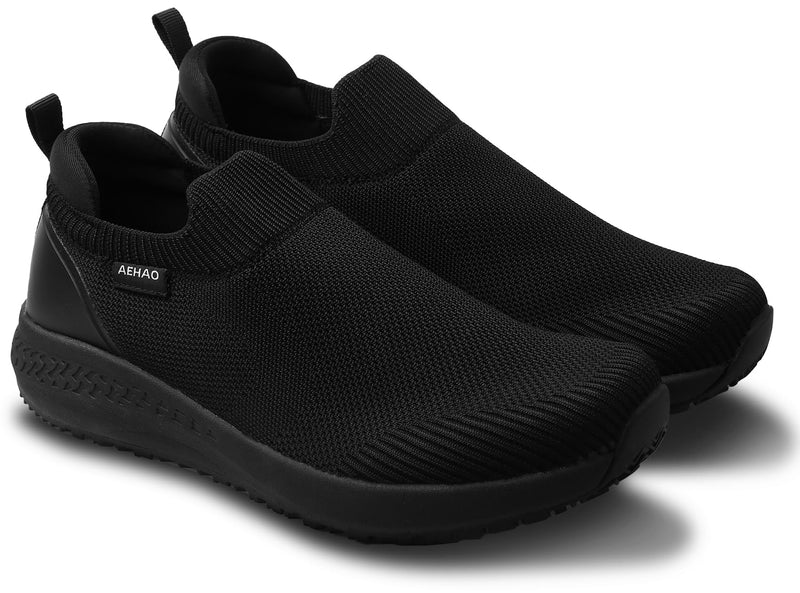 Women's Non Slip Work Shoes Food Service Waterproof Slip-Resistant Chef Shoe for Kitchen Restaurant Hospital Staff Lightweight Walking Sneakers with Easy-Clean Slip-On Design 7 All Black
