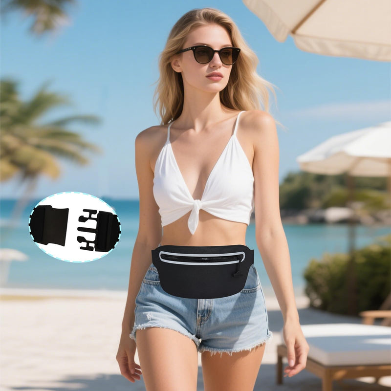 Large Waterproof Fanny Pack for Swimming Small Dry Bag Kayaking Boating Floating Snorkeling Beach Travel, Water Proof Pouch Running Belt for Phone iPhone Women Men Kids Girls Black Waist Bag 01-100% Waterproof