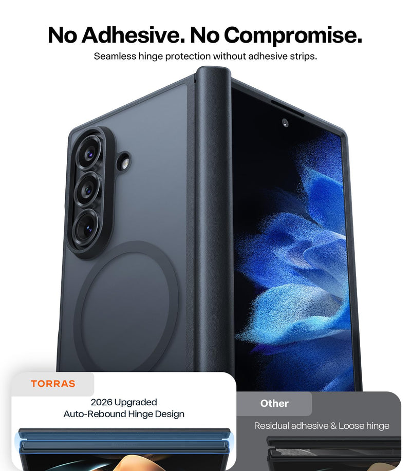 TORRAS Magnetic Slim for Samsung Galaxy Z Fold 8 Ultra Case Matte Black . | 2x Screen Protector Included, Fit for MagSafe, 4X Military Grade Hinge Protection Shockproof, Translucent, Silk-Smooth Feel