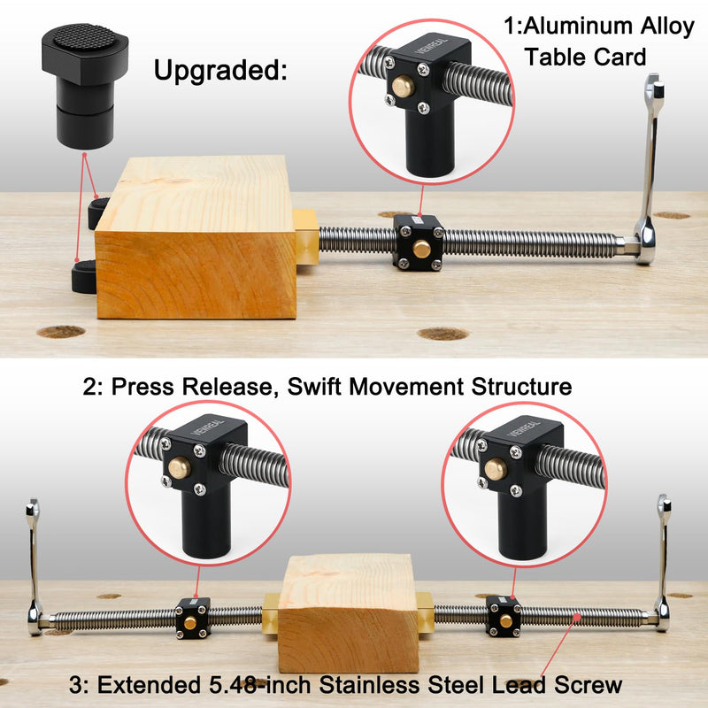 2 Pack Bench Dog Clamps, 3/4" Adjustable Dog Hole Clamp with 4 Pack Non-Slip Bench Dogs, Upgraded Quick-Shift Structure, MFT Table Compatibility