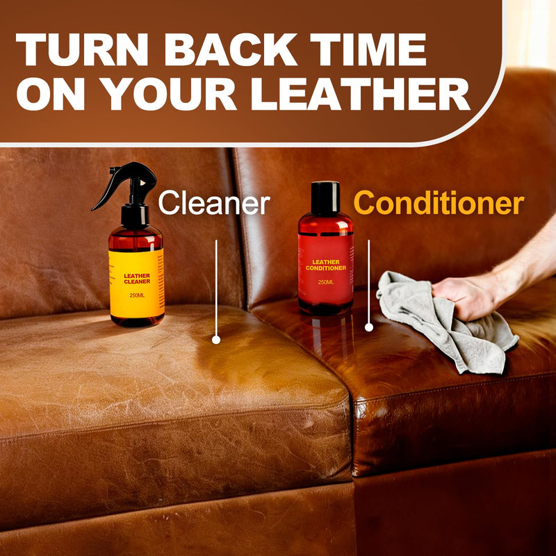 Leather Cleaner and Conditioner for Couch: Complete 2-Step Care Set for Car Interior Furniture Sofa Shoes Bags & Jackets