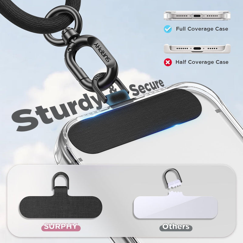 SURPHY Phone Lanyard Crossbody, Phone Strap Crossbody with 2 Tether Tabs | Easy Adjustable Cell Phone Lanyard, 7 mm Phone Strap, Premium Metal Buckles, Universal Lanyard for Women and Men Black