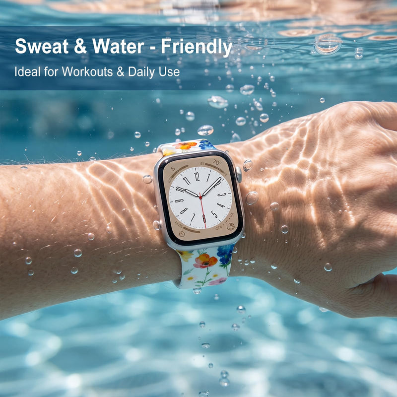 Floral Band Compatible with Apple Watch Bands for Women 40mm 42mm 41mm 38mm 44mm 45mm 46mm 49mm, Cute Pattern Flower Soft Silicone Sport Strap for iWatch Series Ultra 11 10 SE 9 8 7 6 5 4 3 2 L-Spring Garden 38mm/40mm/41mm/42mm [series 11 10]