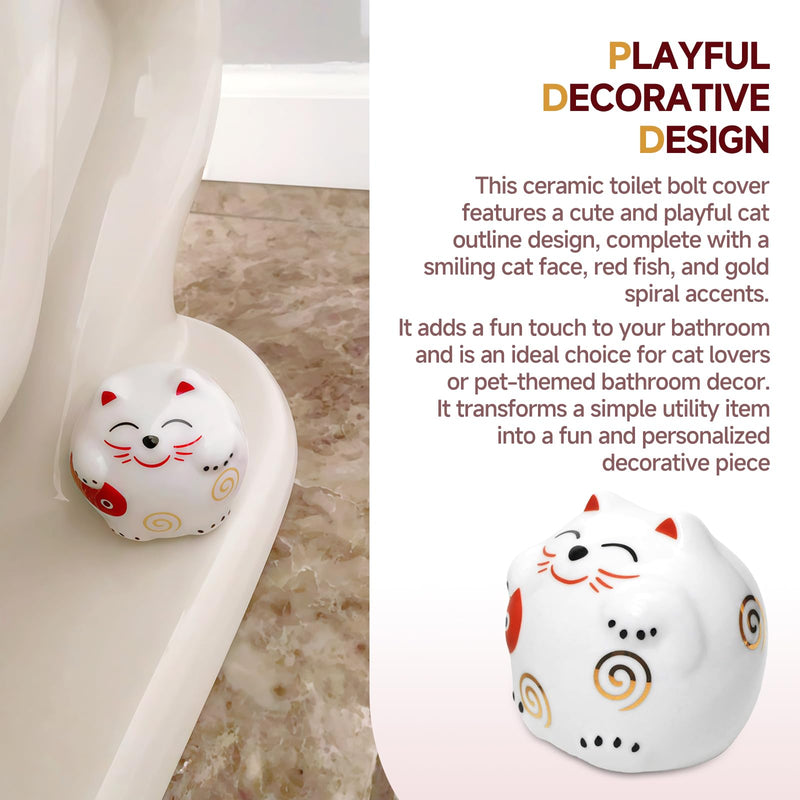 (2Pack) White Ceramic Cat Toilet Bolt Covers - Decorative Animal Toilet Bolt Covers for Bathroom and Home Decor, Fun and Cute Cat-Themed Bathroom Decor Easy-to-Install Toilet Replacement Parts
