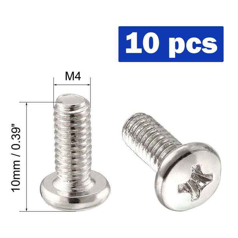 uxcell 10 Pieces M4 x 10mm TV Mount Screws, Computer TV LCD Monitor Stand Bracket Mounting Screws, Stainless Steel, Silver Tone