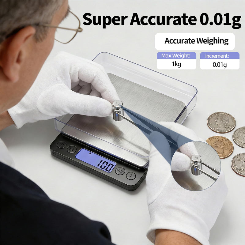 SKEAP Coin Scale to Weigh Coins, 1kg/0.01g High Accuracy Gram Scale for Coin Collectors, Gold and Jewelry, with USB Charging, LCD Display, PCS Counting, Includes Charging Cable and AAA Batteries Black,1kg /0.01g