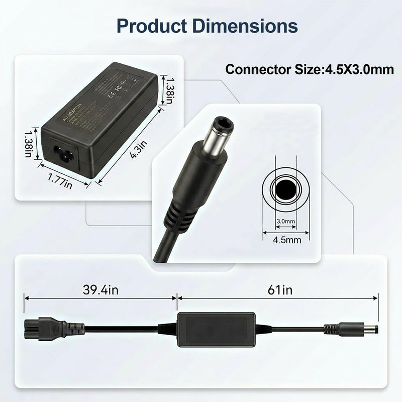 65W AC Adapter for Dell 14 15 16 Laptop DC15250 DC15255 DC16255 Charger | Replacement for DC15250 DC15255 DC14250 DC16250 DC16251 DC1625, 4.5mm AC Adapter