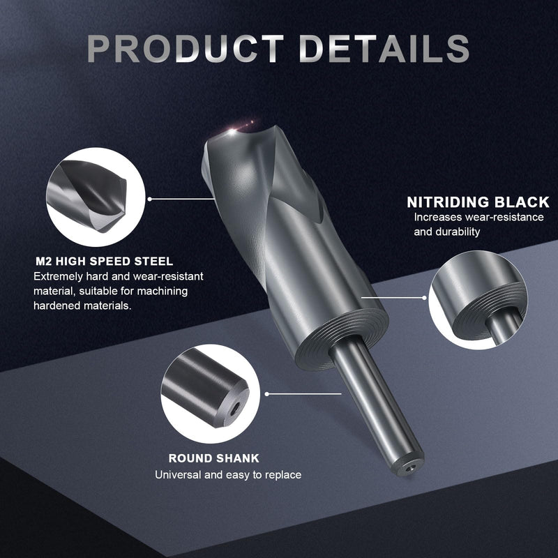 uxcell 36mm Drill Bit 1/2" Reduced Shank M2 High-Speed Steel Nitriding Black 135° Bits for Hard Metal Stainless Steel Professional Round