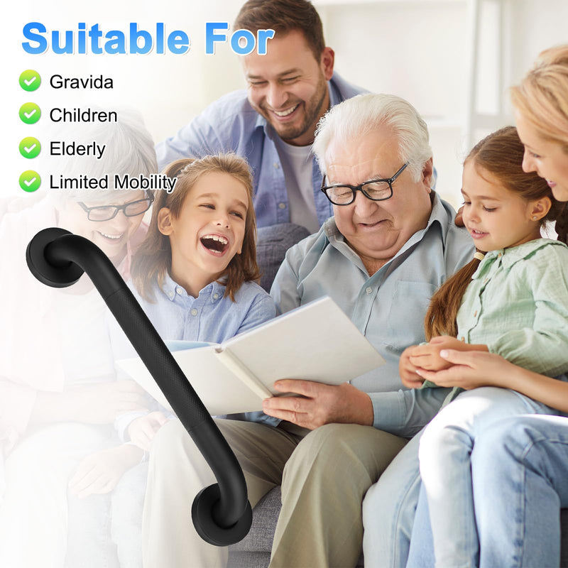 2-Pack 12 Inch Anti Slip Grab Bars for Bathtubs and Showers, Stainless Steel Safety Shower Handle for Bathroom/Toilet/Seniors/Elderly Assist Bath Handle [Black] Black