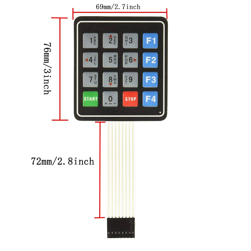 16-Key Matrix Membrane Switch, 4 x 4 Universal Array Keypad with 8 Pin 2.54mm Pitch Female Connector, Pack of 2 Pcs