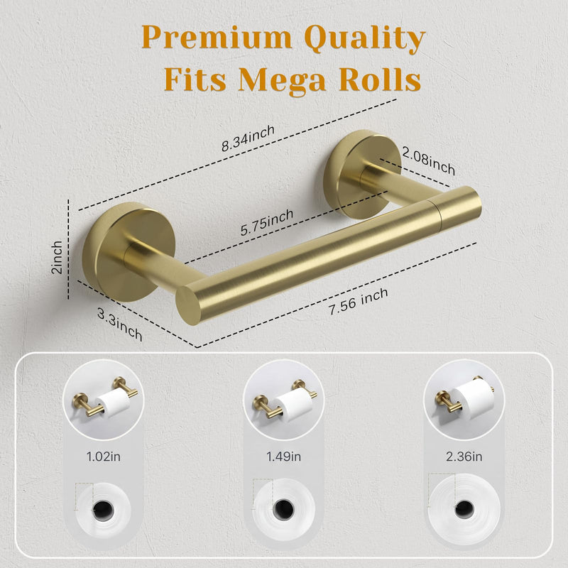 BWE Wall Mount Toilet Paper Holder, Brushed Gold, SUS 304 Steel | Brushed Finish | Rust Resistant | No Wobbling | Fits Mega Rolls | Easy Install