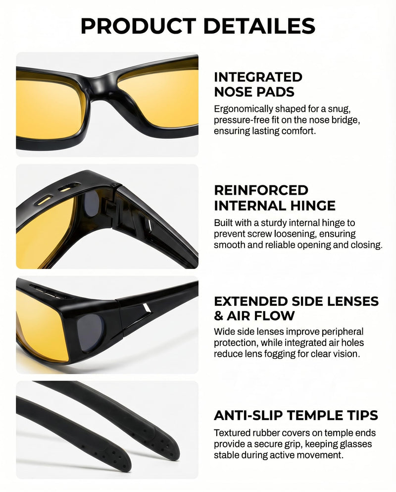 OptiCraft Blue Light Blocking Glasses Wear Over Prescription | Relieve Eye Strain, Better Sleep, Block UV400 & 380-500nm Rays Black Frame / Amber Yellow Tinted Lens