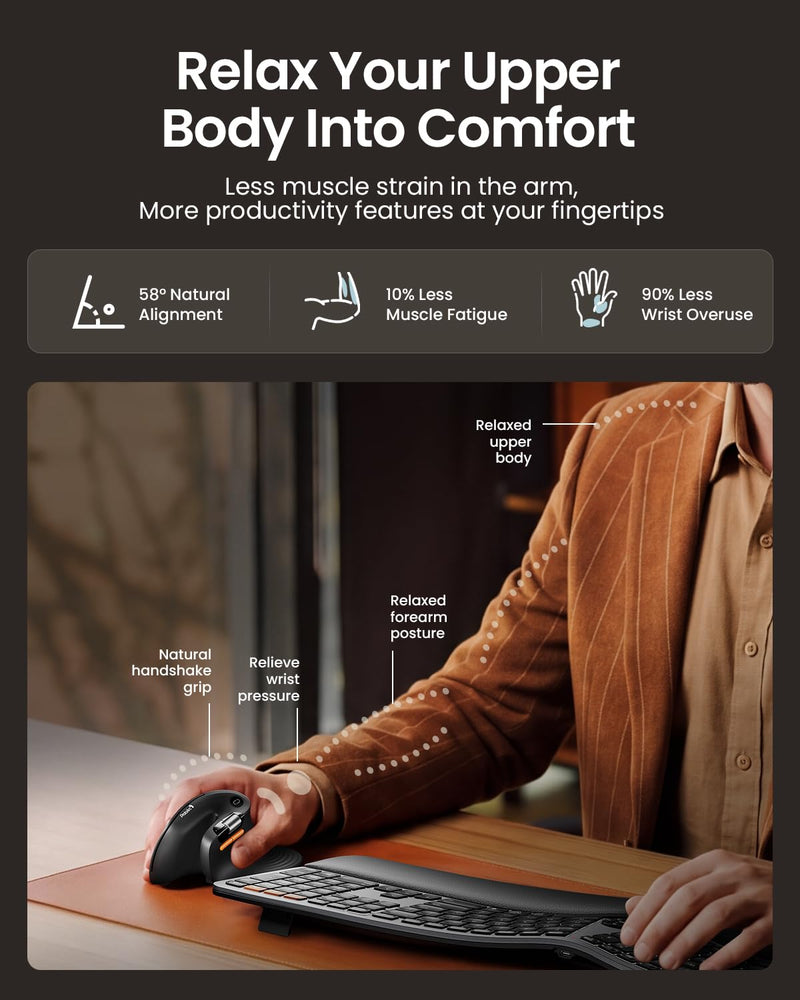 ProtoArc EM11 Pro Ergonomic Mouse for Large Hands, Side Scroll, Black | Designed for hands 7.5-8.5". Browser-based customization, Side scroll wheel for Excel/video editing, Multi-Device.