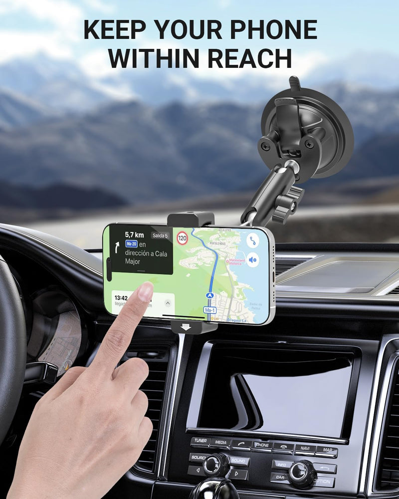 Vacuum Suction Cup Phone Mount for Car Truck Helicopter Airplane | Metal 360° Rotatable Windshield Dashboard Firm Grip Smartphone Holder, Fit for iPhone17 16 Pro Max 15 14, and 4-7" Cellphone