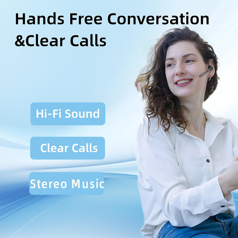 Bluetooth Headset Wireless Earpiece Single Ear Earphones for iOS Android | Noise Canceling Microphone 160H Standby Time Hands Free Calling for Business Office Gaming Samsung Phones Black