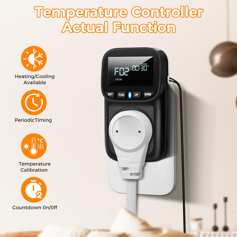 Diymore Digital Temperature Controller Outlet - 1800W Plug-in Thermostat with Heating & Cooling Modes, -104°F to 210°F Range for Greenhouse, Reptile, Incubator & Pool 1800W digital temperature controller