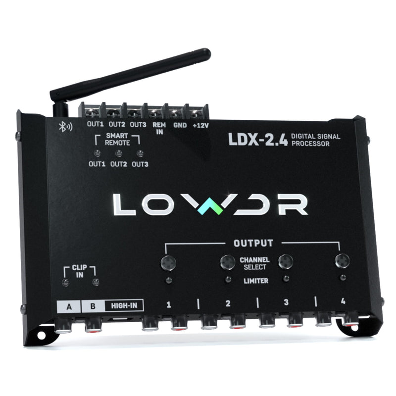 LOWDR Car Audio LDX 2.4 Digital Signal Processor and Equalizer, 4 Output 2 Input DSP with Bluetooth App Control, Parametric EQ, Crossover, and Limiter