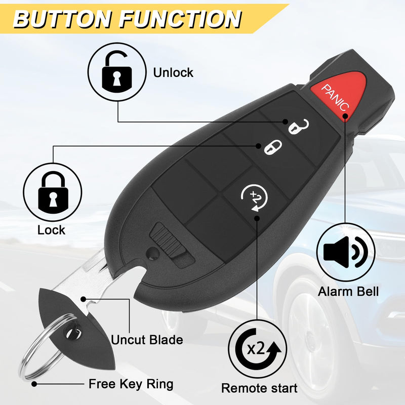Key Fob Replacement for 2013-2021 Dodge Ram 1500/13-18 Ram 2500 3500 4500 5500 Car Keyless Entry Remote Control,GQ4-53T,4 Buttons,2Pcs