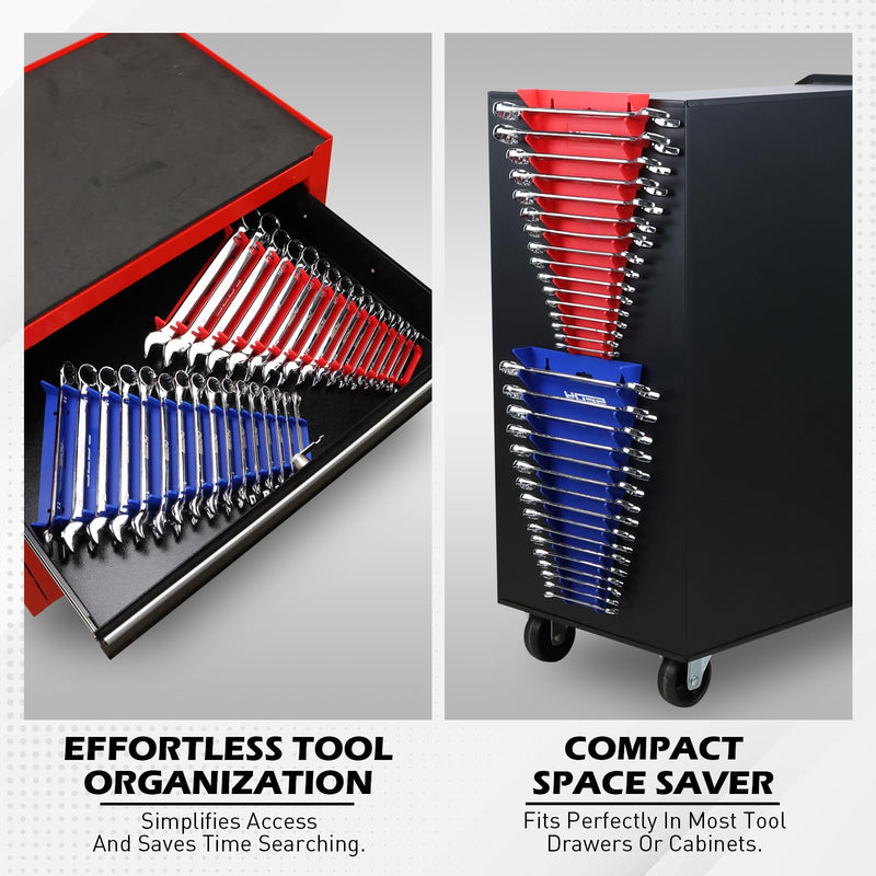 2-Pack Magnetic Wrench Organizer, 32-Slot Premium Wrench Rack Holder Tool Trays for Toolboxes Drawer Storage, SAE (1/4" - 1-1/16") & Metric (6mm - 24mm) 2PCS--32 Slot