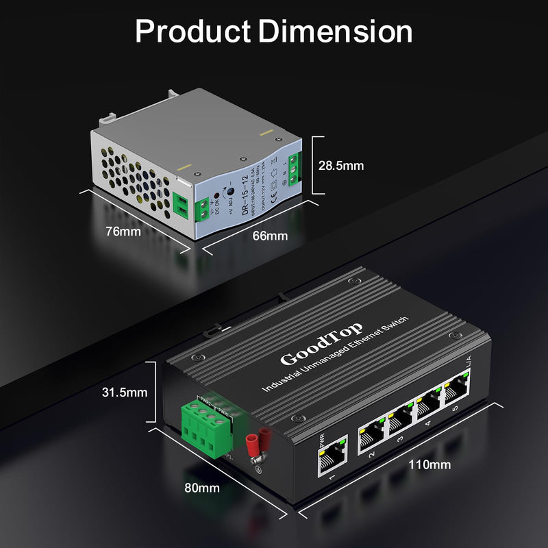 5 Port 100Mb Unmanaged Industrial Switch with DIN Rail 15W Power Supply,10/100Mbps Fast Ethernet,IP40,4KV Lightning Protection,Operating Temperature Range -40° – 80°C DIN Rail Network Switch 5 Port 100M