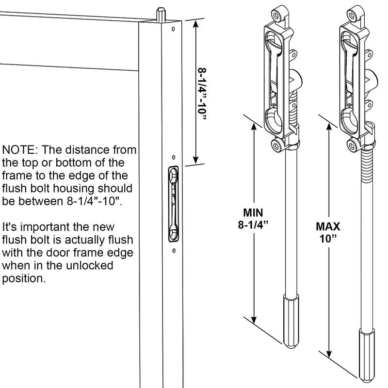 Commercial Door Flush Bolt with 10-1/4" Extension Rod, 5-1/4" Mounting Hole Center Distance, 7/8" Backset, 1/8" Offset (2, Black) 2