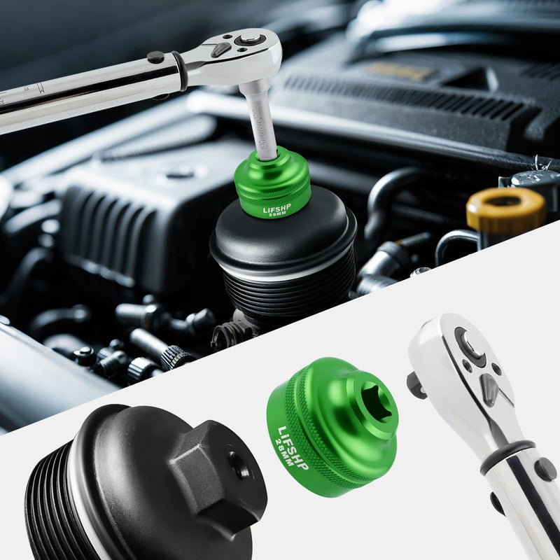 28MM Oil Filter Socket,Cummins tools 3/8" Drive For Dodge Ram 6.7L Cummins Other Vehicles Oil/Fuel Filter Removal Tool-Green 28MM Green