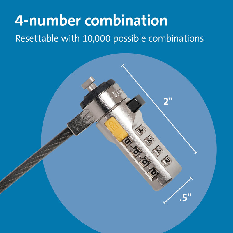 Kensington Combination Cable T-Bar Standard Lock Slot for Laptops, Resettable 4 digit password with 6 Foot Cable, K64673AM Original Cable T-Bar