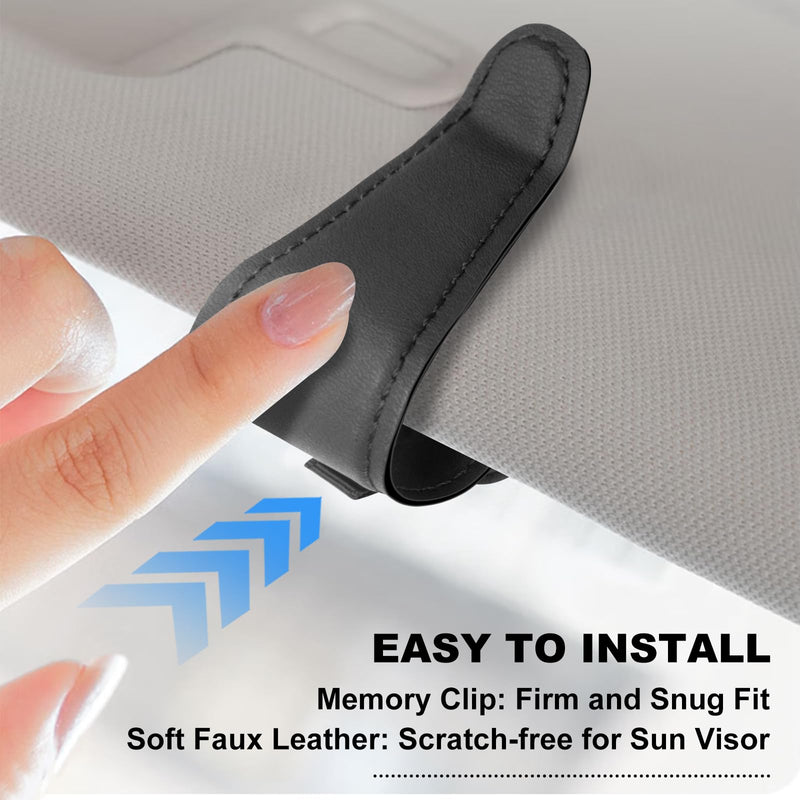 Teraves 2 Pack Sunglass Holder Clip for Car Visor, Upgrade Magnetic Leather Visor Sunglasses Clip, Easy to Hold Your Glasses Eyeglasses Solid Black