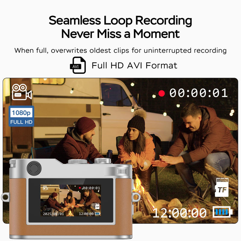 Mini Retro Camera with 1080P Video, 12MP Photos, Keychain Digital Camera, Ultra-Compact Tiny Camera with 32GB SD Card, OTG Adapter, Vintage Little Cameras for Travel, Daily Vlogging (Brown) Brown